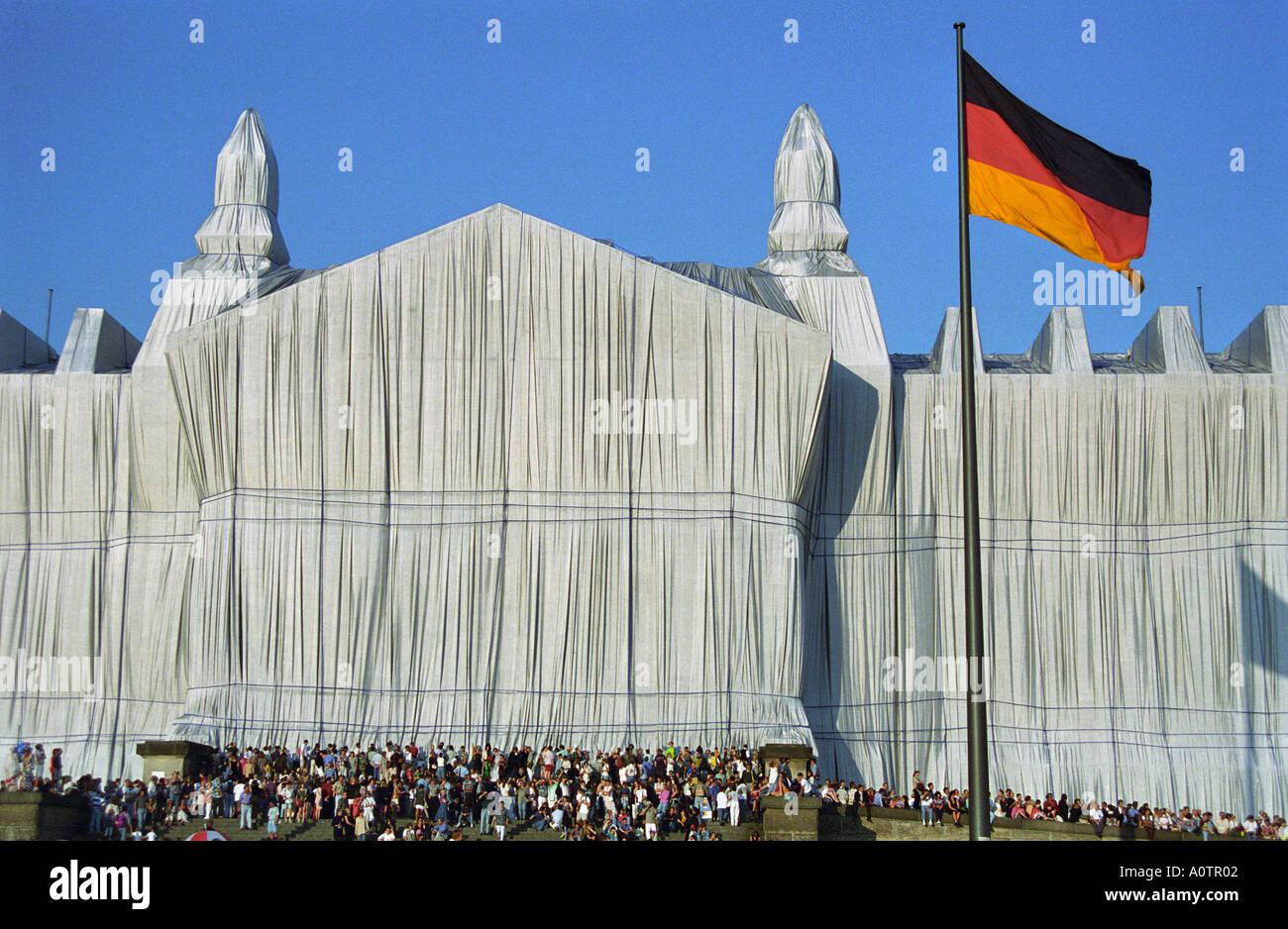 Wrapped Reichstag German flag 1995 Stock Photo
