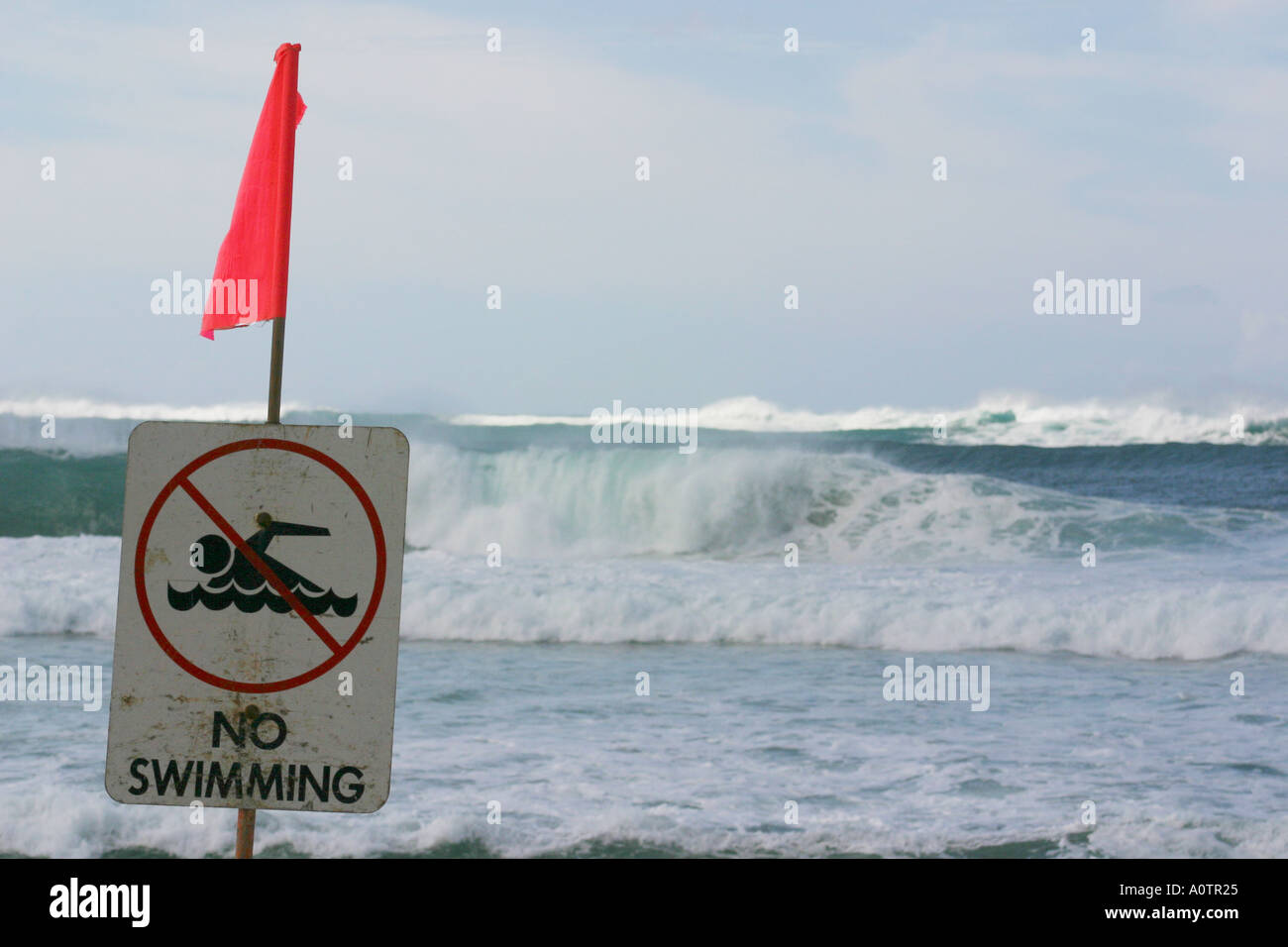 Large surf warning sign on beach Pipeline North Shore Oahu Hawaii Stock Photo Alamy