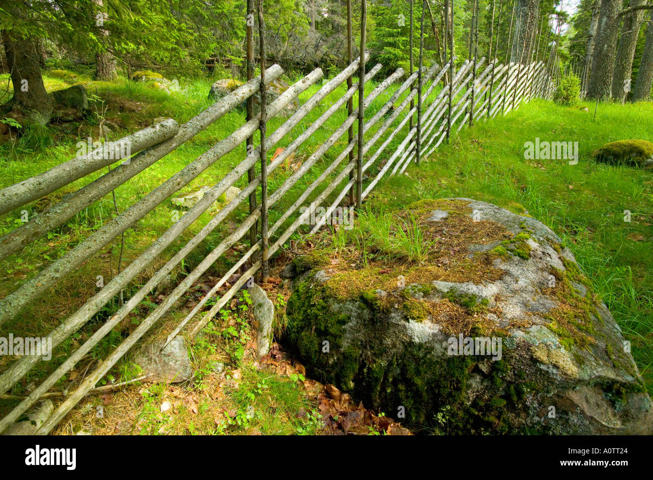 Traditional Finnish Fence at Kvarntorp near Torsby in Varmland County Sweden Stock Photo