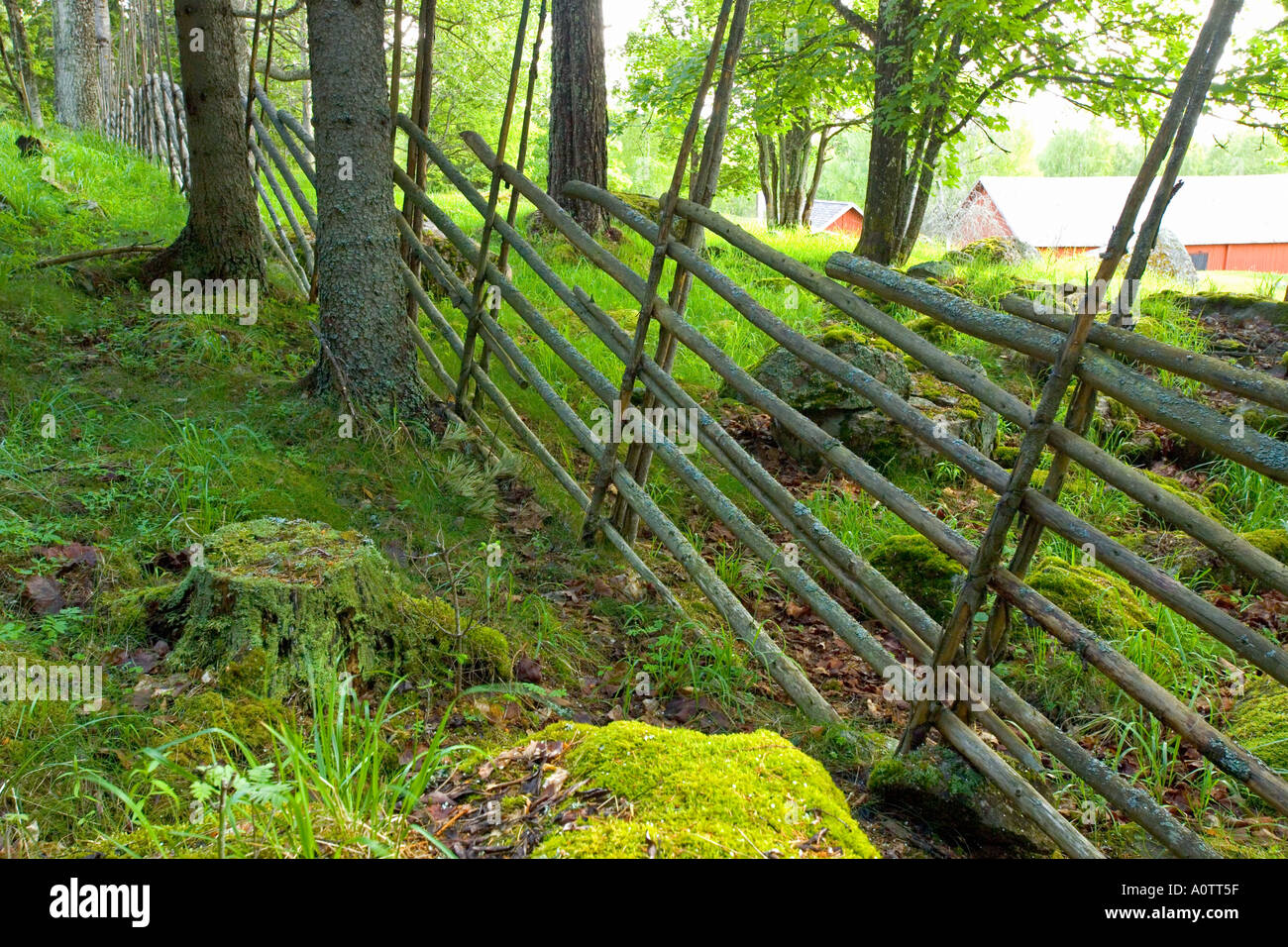 Traditional Finnish Fence at Kvarntorp near Torsby in Varmland County Sweden Stock Photo