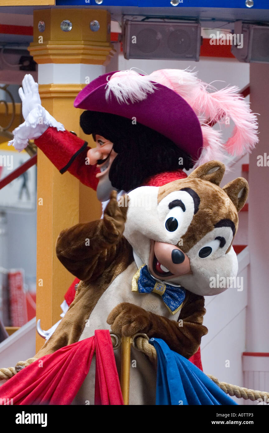 Chip and Dale and Captain Hook characters on a float at the 2005 Macy's