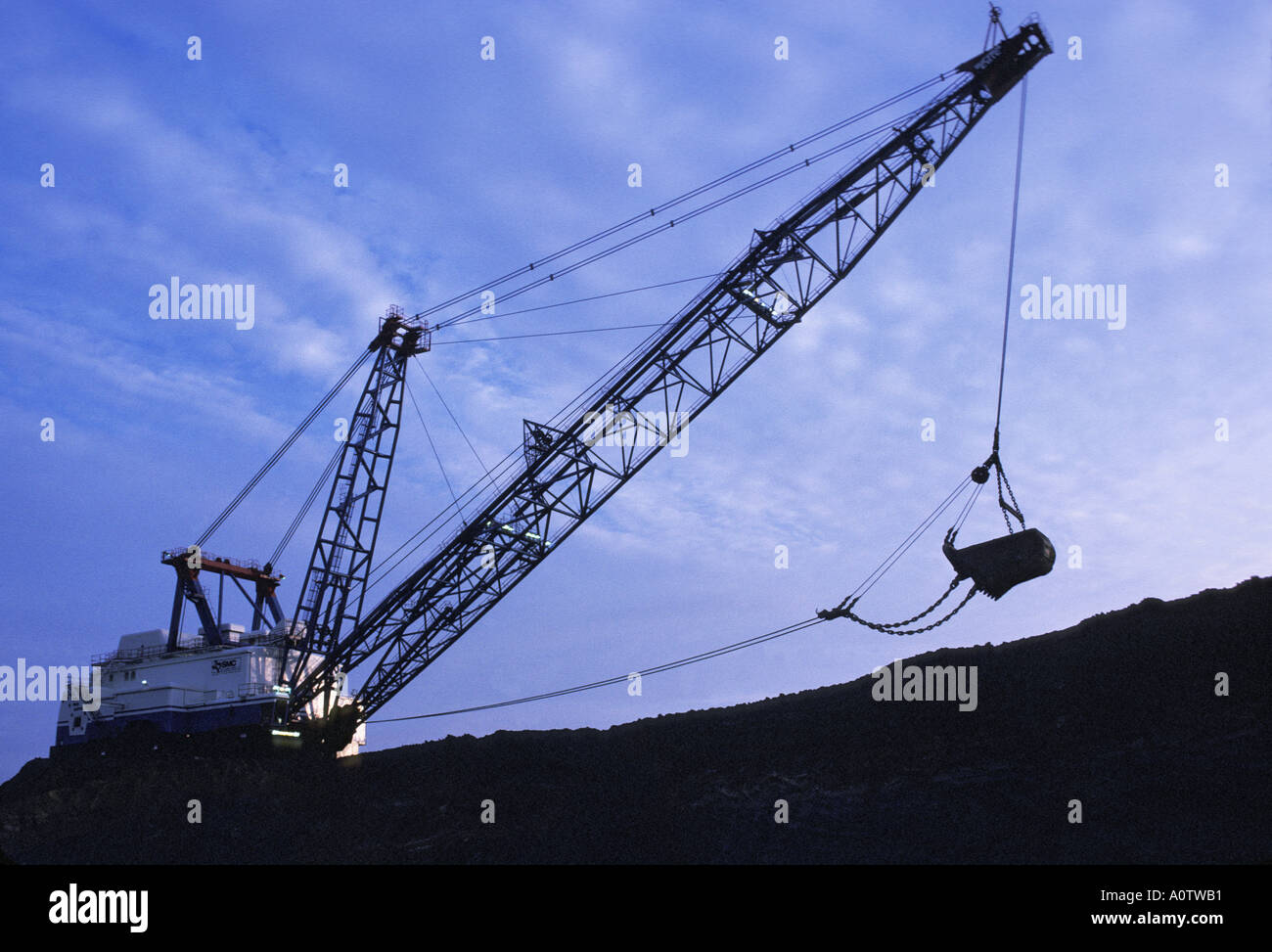 enormous electric dragline shovel at Texas open pit lignite coal mine