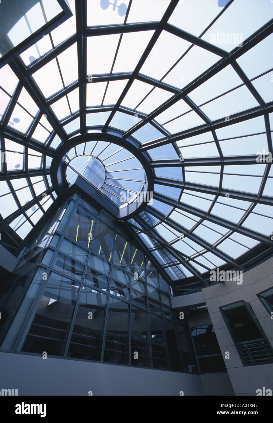 Glass roof of interior atrium San Francisco public library, California, USA. Stock Photo