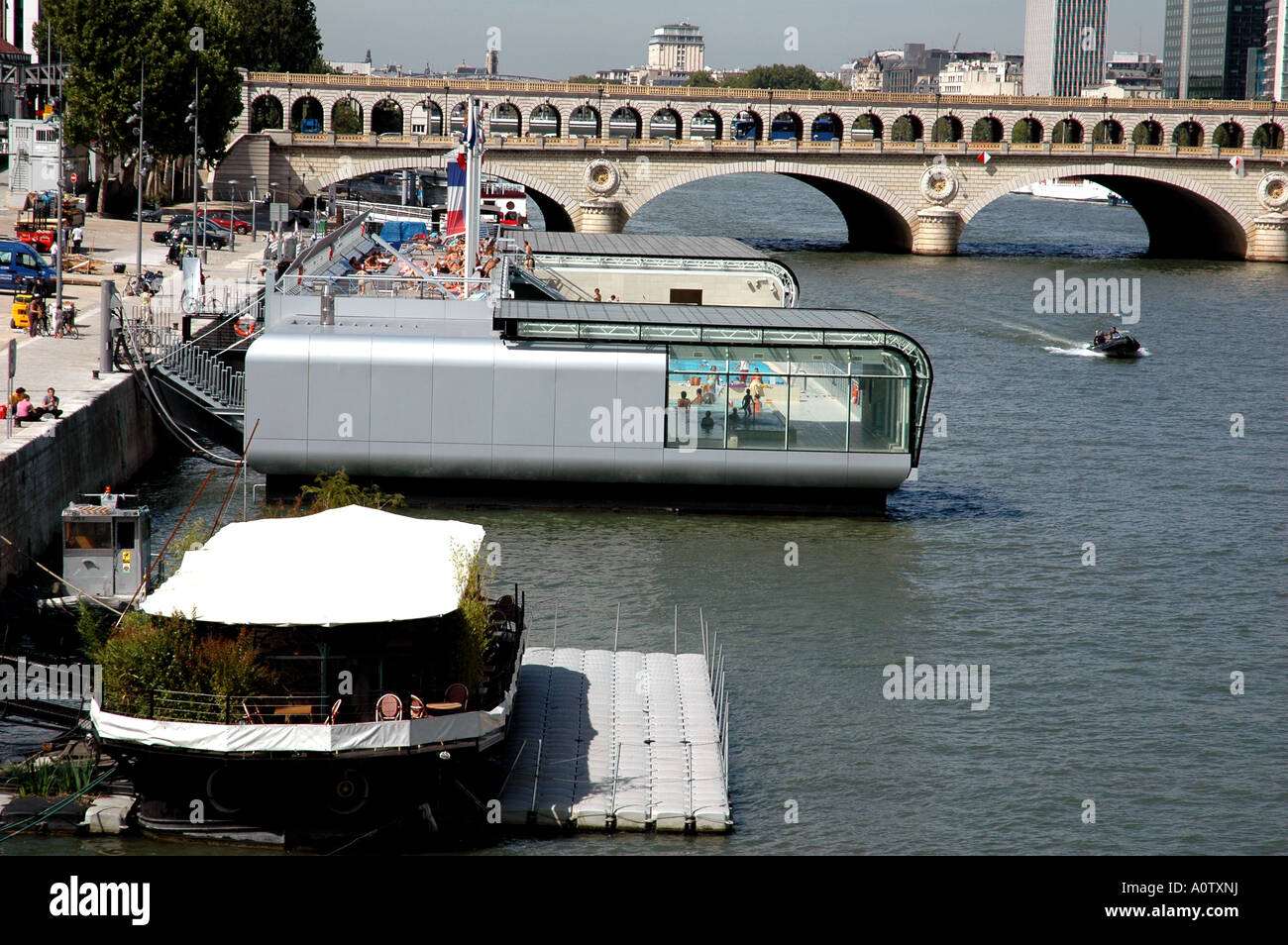 Seine river Paris France ,Floating pool Josephine Baker, Port de la Gare,Quai de la Gare Stock Photo