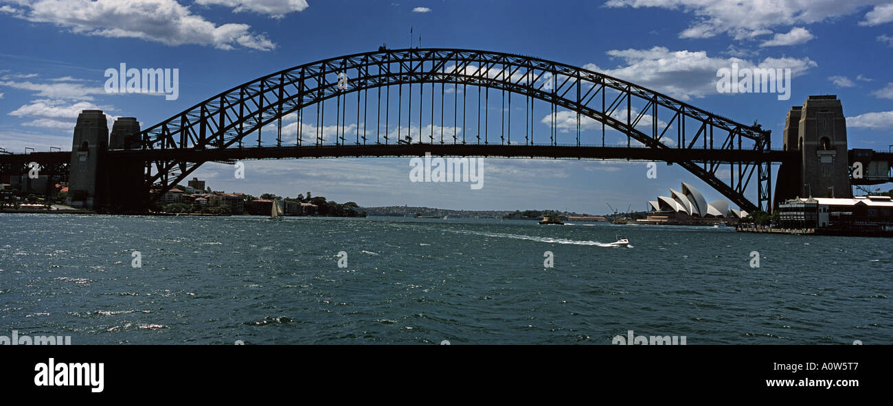 Panoramic view of Sydney s famous Harbour bridge Sydney New South Wales Australia Stock Photo