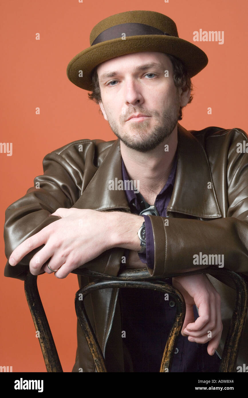 Portrait of a man in a leather jacket Stock Photo