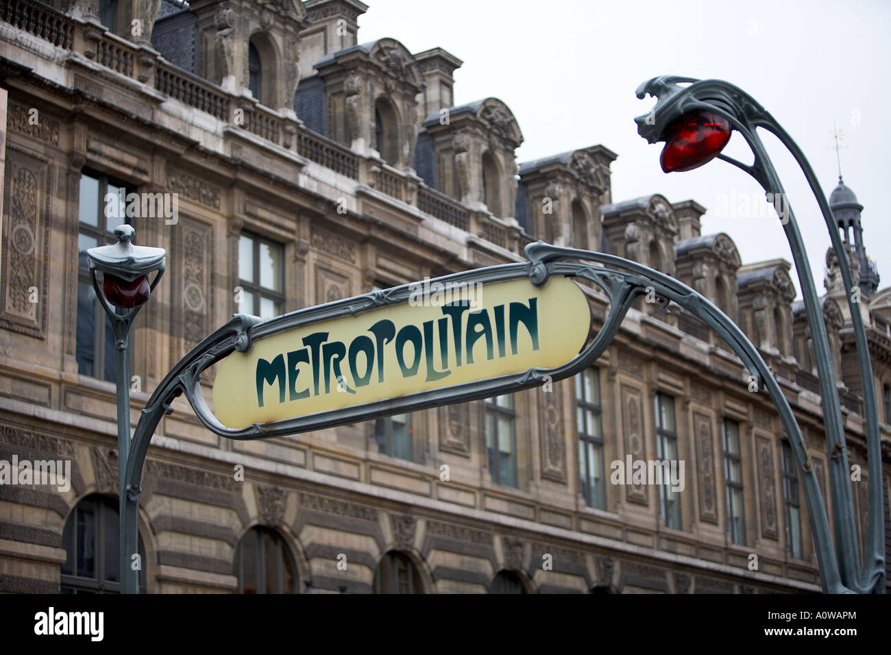 THE ENTRANCE TO THE PARIS LOUVRE METRO STATION Stock Photo