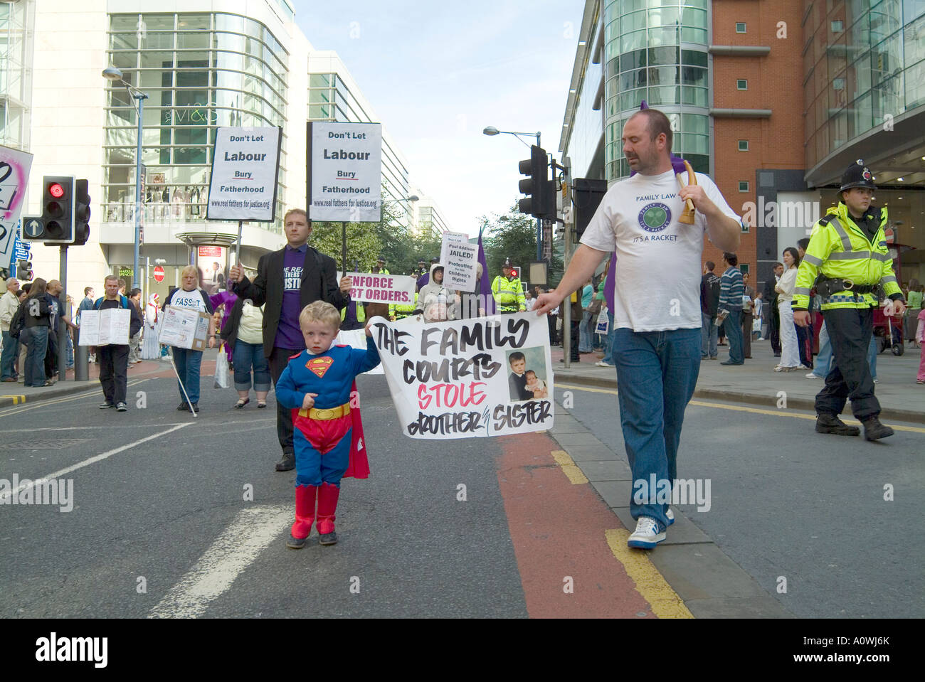 Real Fathers For Justice demonstration at the September 2006 New Labour party conference in Manchester at the Gmex centre Stock Photo