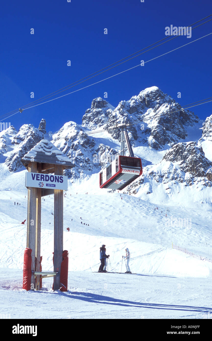 Skiing French Alps Courchevel Trois Vallees Three Valleys Ski area France Europe EU Stock Photo