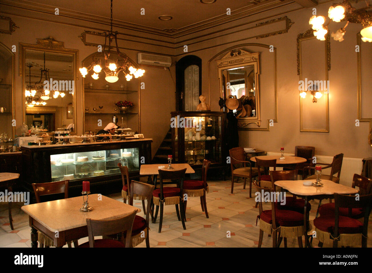 CAFE AT THE PERA PALAS HOTEL, ISTANBUL, TURKEY Stock Photo