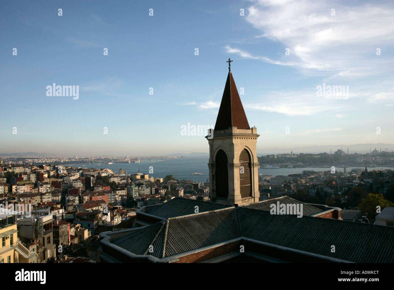 VIEW OVER SAINT ANTHONY'S CATHOLIC CHURCH, ISTANBUL, TURKEY Stock Photo