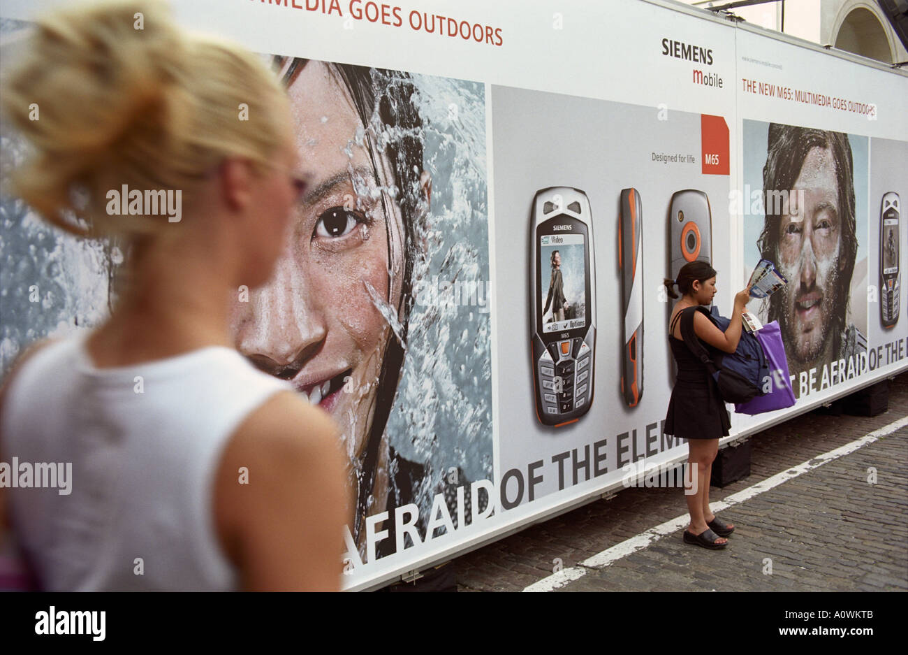 Siemens mobile phone advertisements at Covent Garden. photographed 2004. London, UK Stock Photo