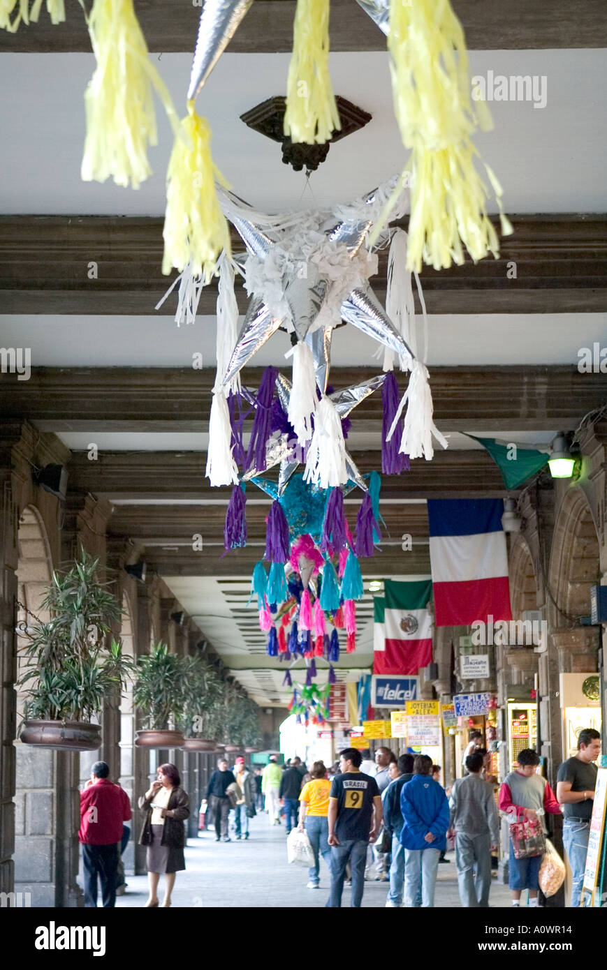 LA PIÑATA Pinatas hanging in an arcade of shops in Mexico City Stock