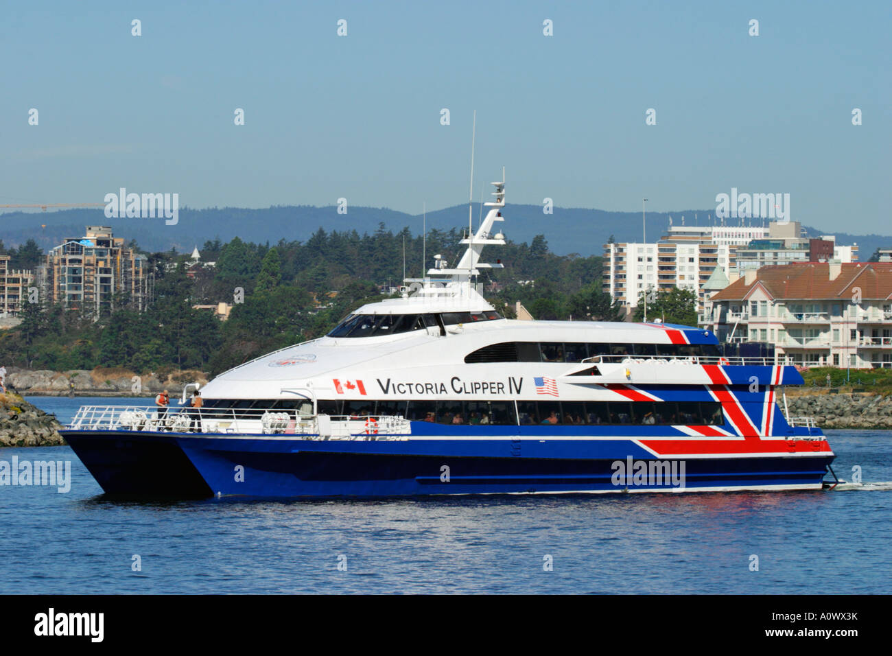 The arrival of the Victoria Clipper catamaran service between Victoria British Columbia Canada and Seattle Washington USA Stock Photo