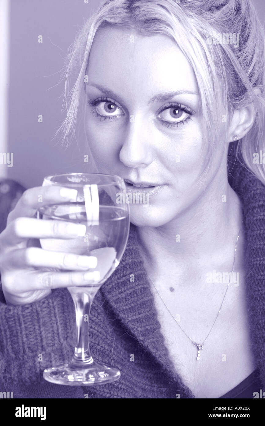Young Woman Drinking White Wine Model Released Stock Photo Alamy