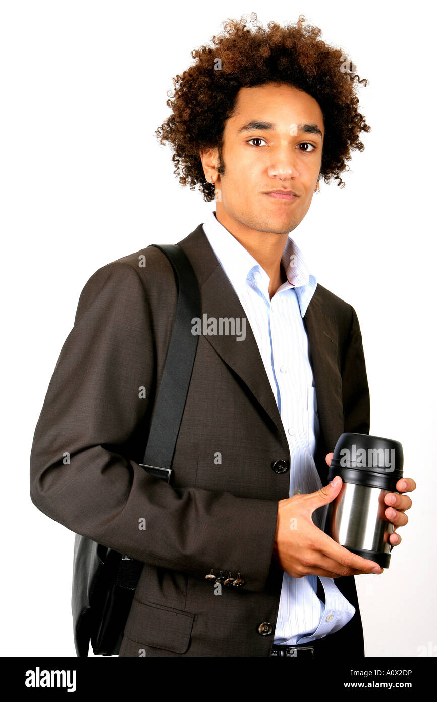 Young Man Holding Thermo Flask Model Released Stock Photo