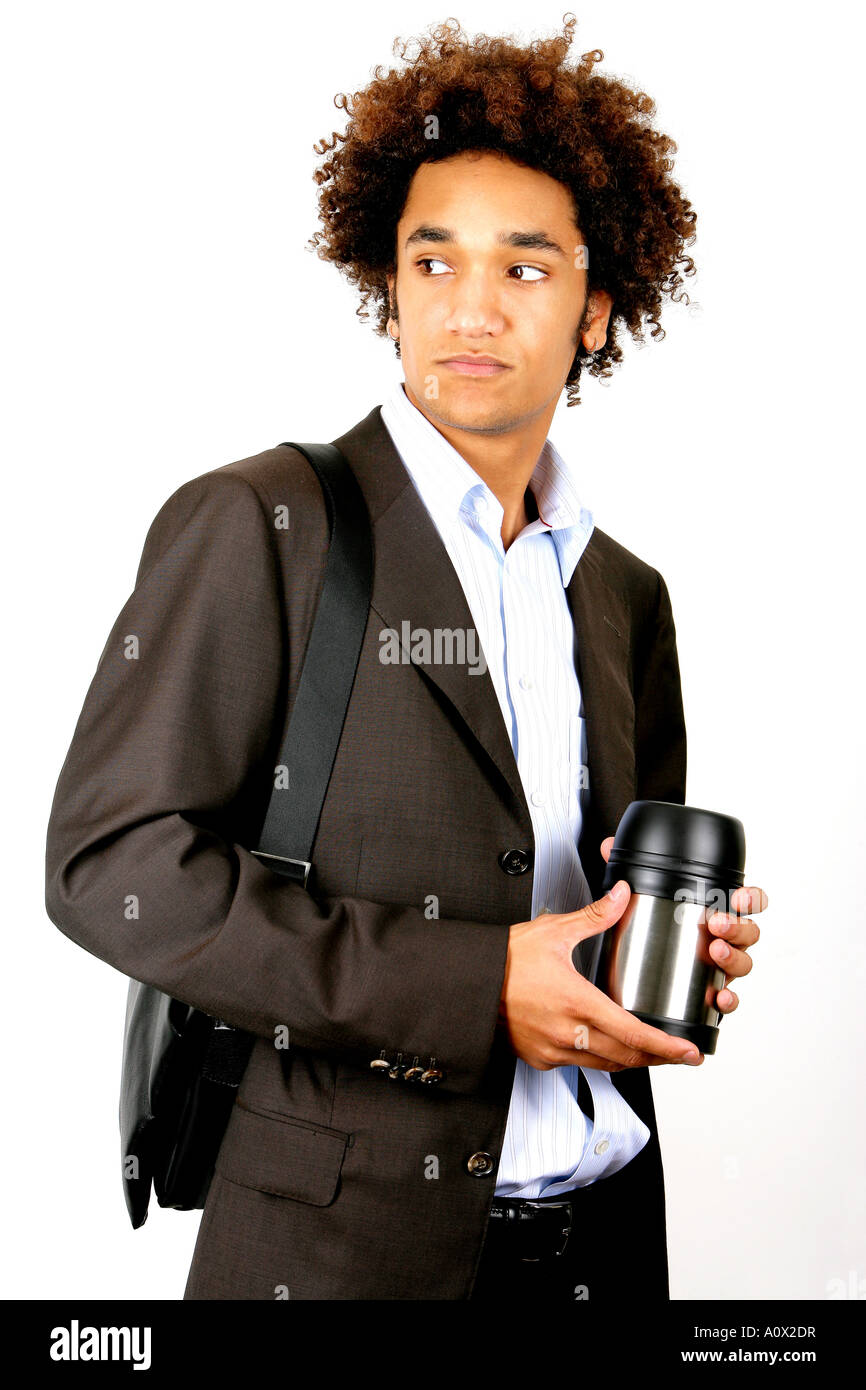 Young Man Holding Thermo Flask Model Released Stock Photo