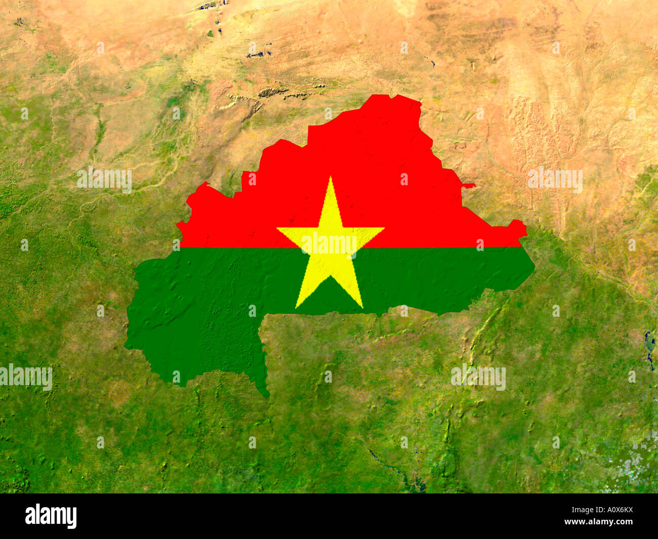 Satellite Image of Burkina Faso covered by that Country's Flag Stock ...