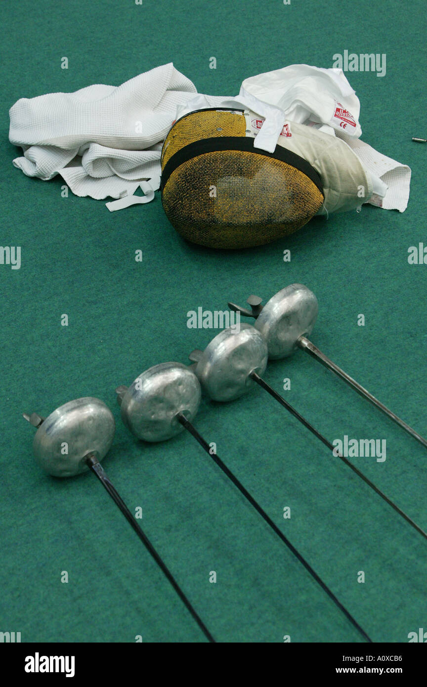 fencing epee gear on the floor Stock Photo Alamy