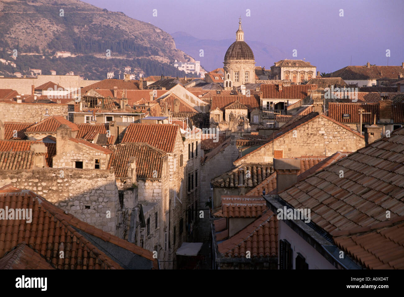 Roofscape with evidence of repairs in progress in 1997 Dubrovnik Dalmatia Croatia Europe Stock Photo