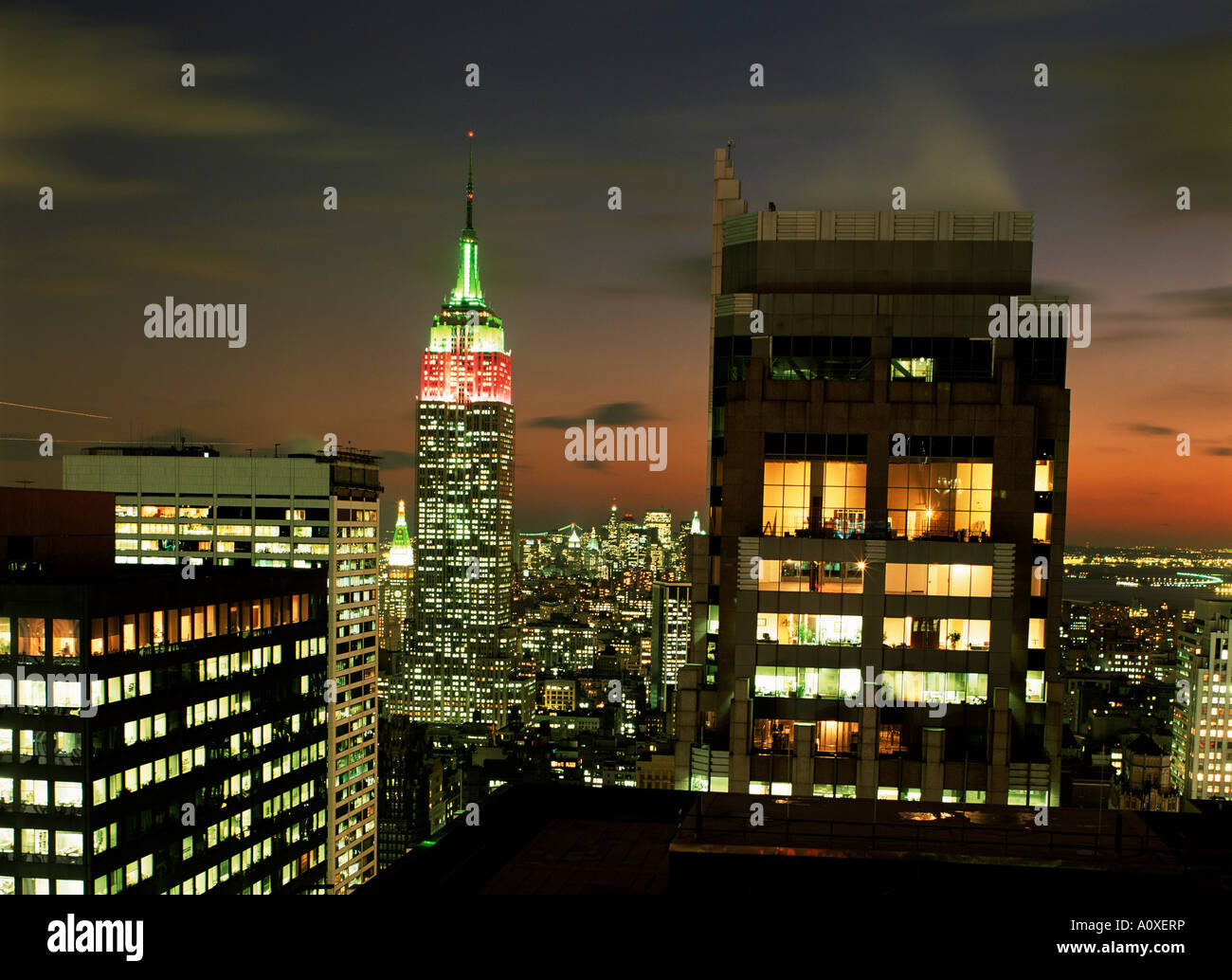 Empire State Building and skyline at night New York City New York State ...