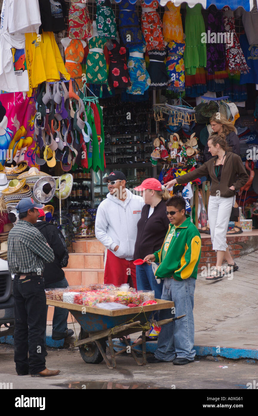 Visitors street vendor and open air souvenir shops on Malecon Kino in Puerto Peñasco Rocky Point Sonora Mexico  Stock Photo