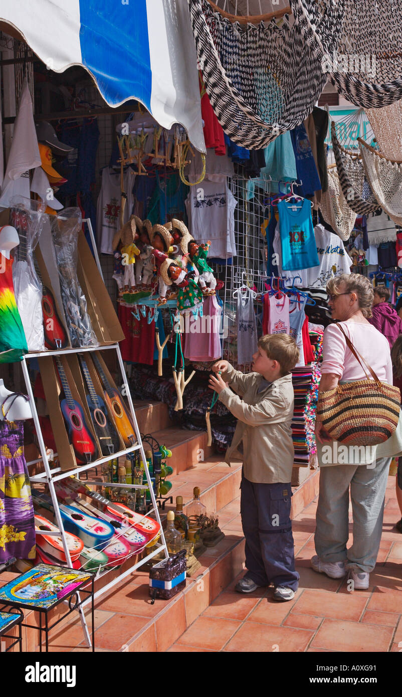 Visitors and souvenir shops on Malecon Kino in Puerto Peñasco Rocky Point Sonora Mexico Stock Photo