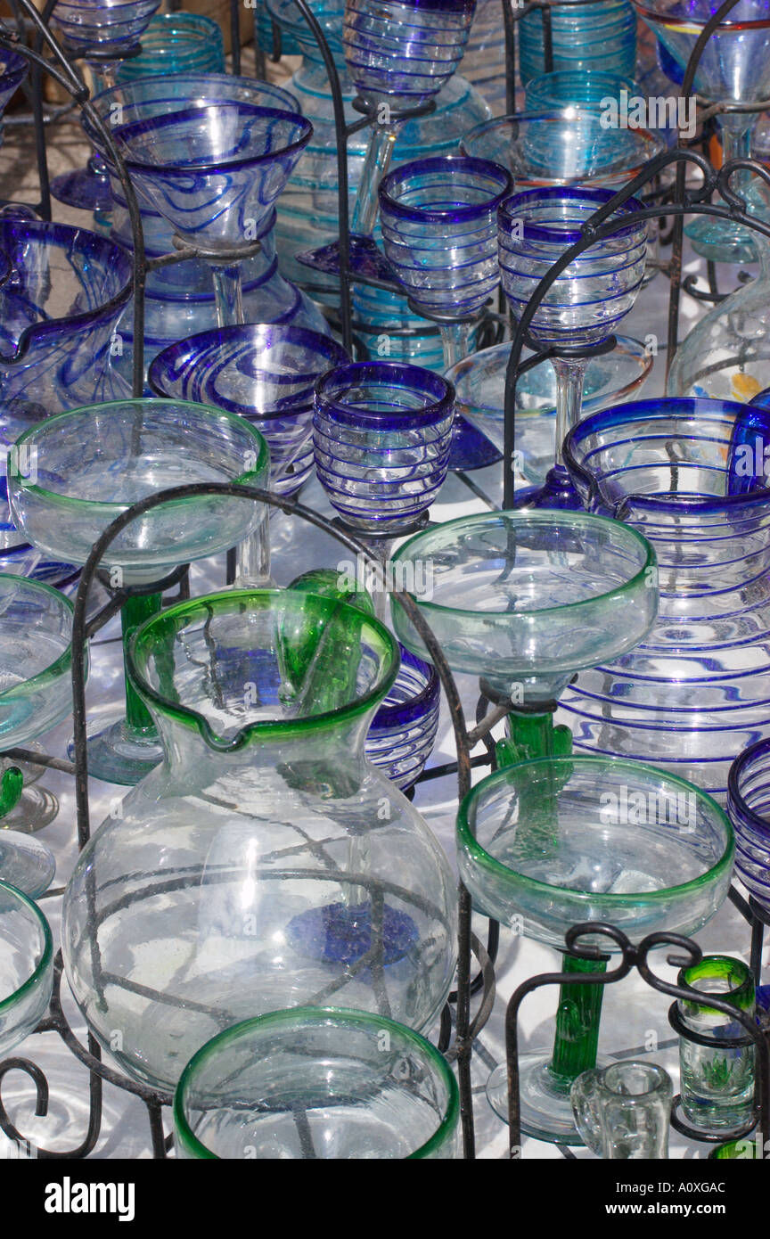 Handcrafted glassware for sale in shop on Malecon Kino in Puerto Peñasco Sonora Mexico  Stock Photo