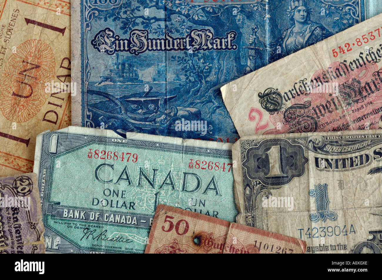 Pile of old well used paper money now mostly worthless Stock Photo Alamy