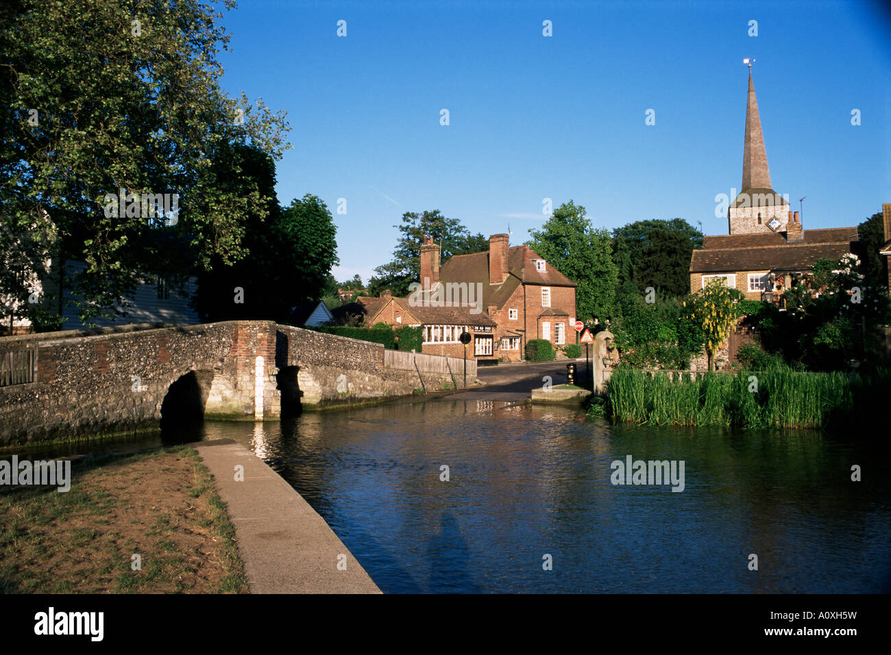 Medieval bridge and ford on River Darent Eynsford Kent England United