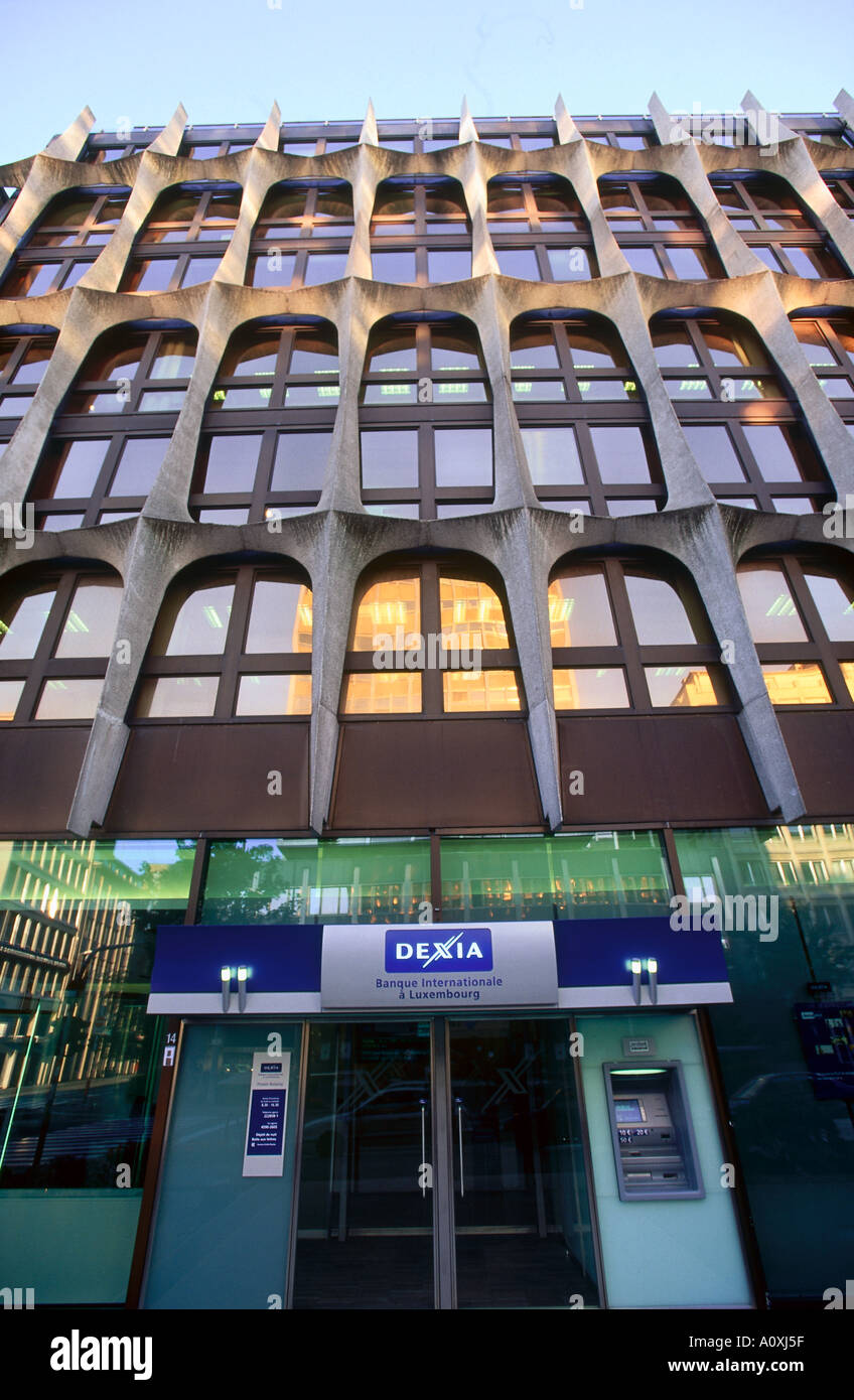 Entrance of bank, Dexia Bank, Boulevard Royal, Luxembourg City, Luxembourg Stock Photo