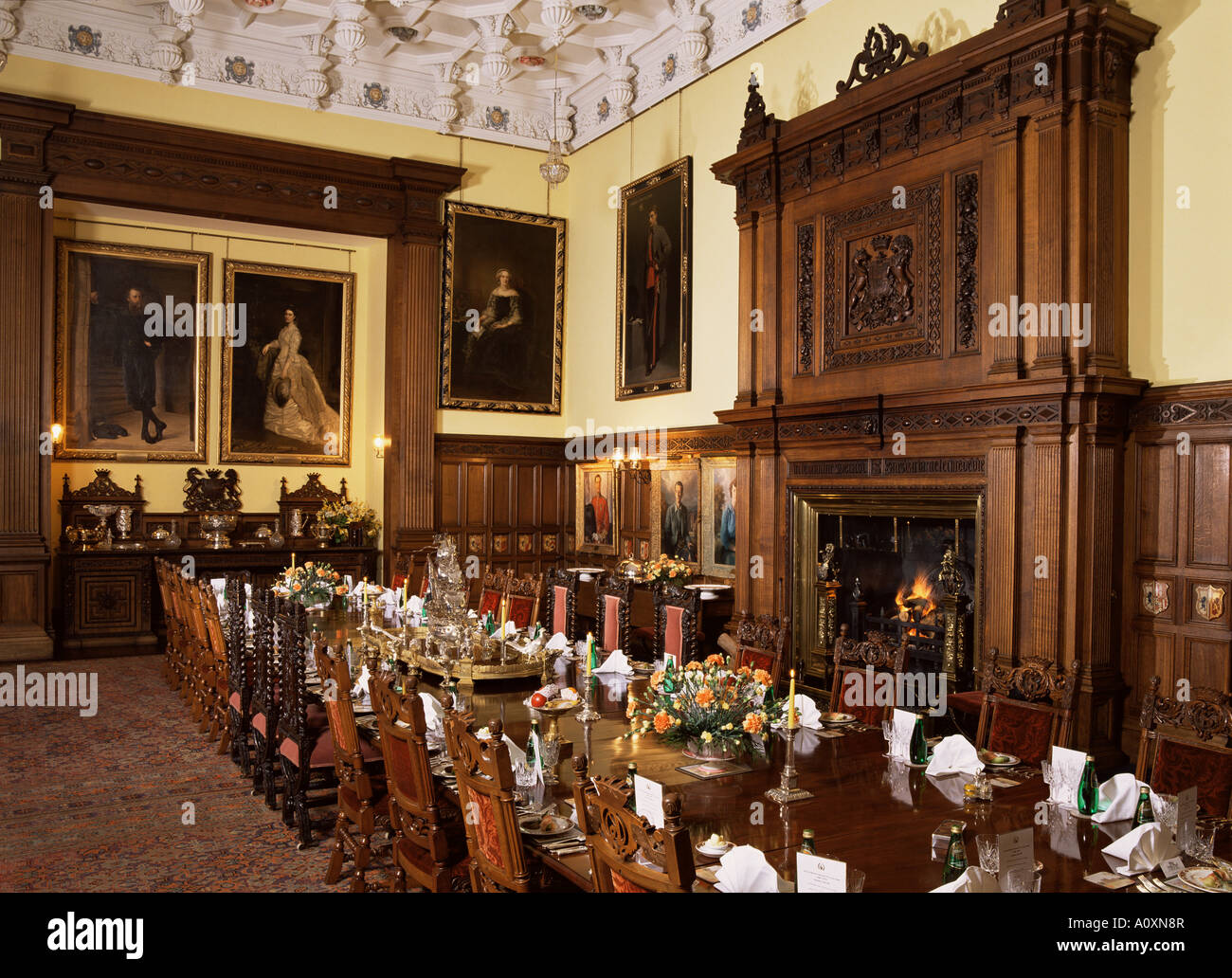 Dining room set for private dinner Glamis Castle Highland region Scotland United Kingdom Europe Stock Photo