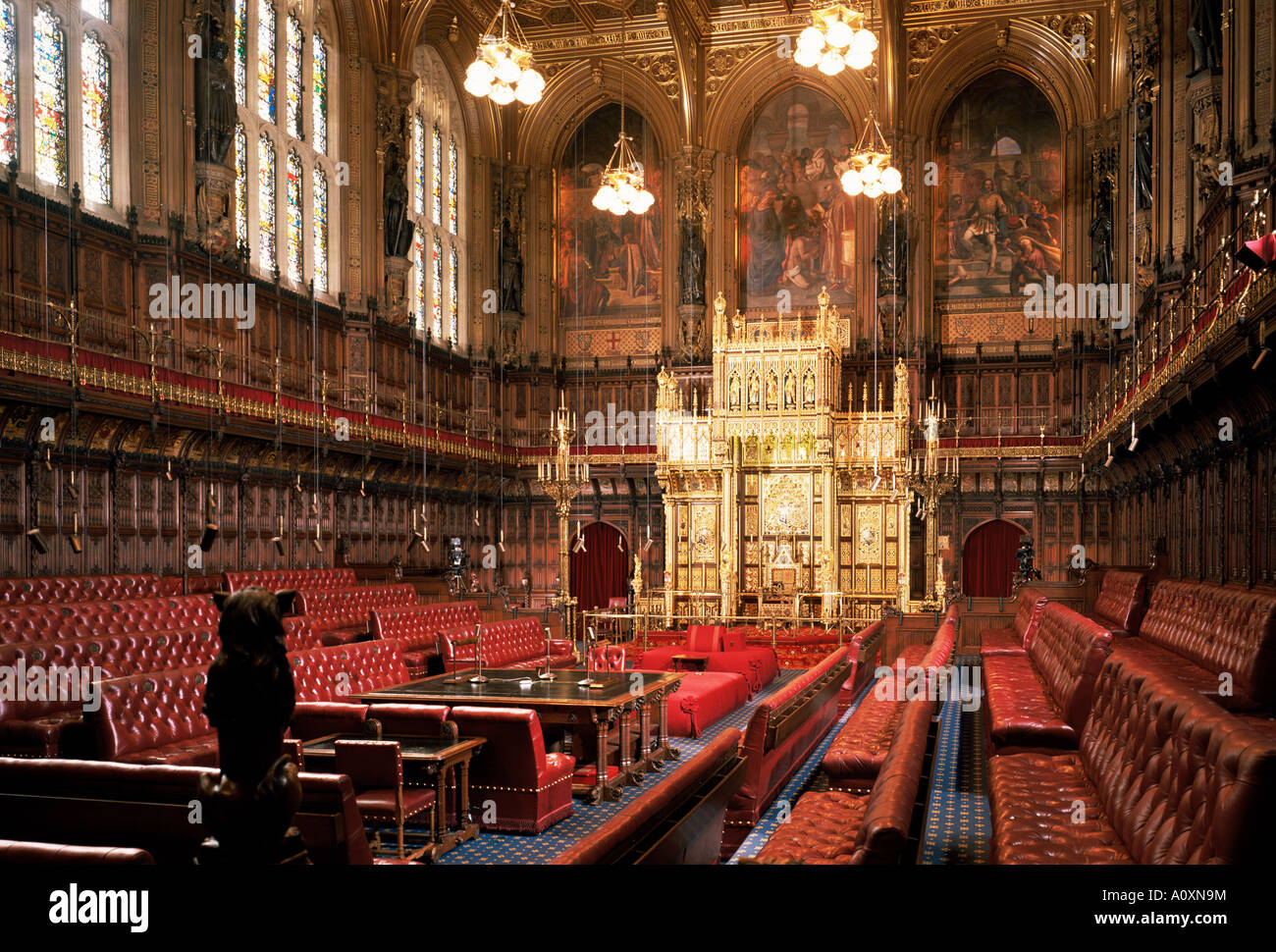 The Lords Chamber House of Lords Houses of Parliament Westminster London England United Kingdom Europe Stock Photo