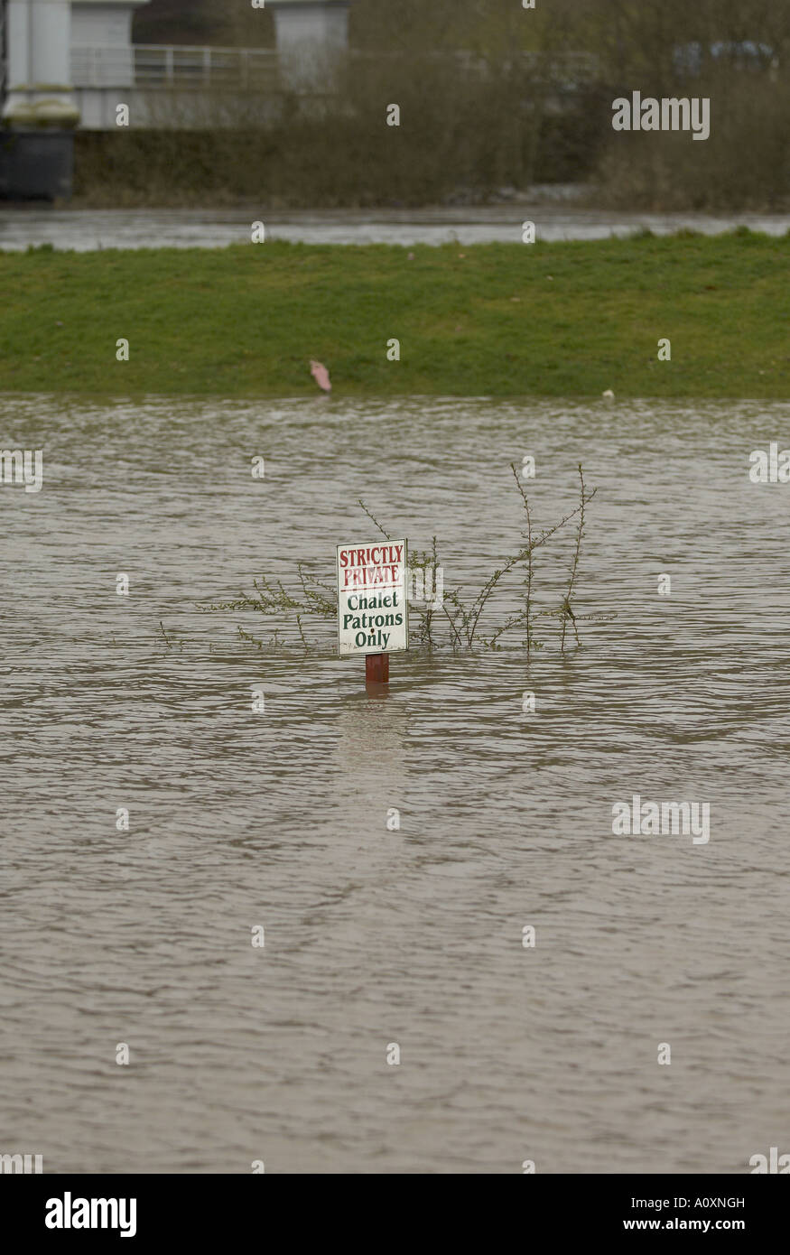 Flooded car park at Holiday homes site in Logierait, Scotland Stock Photo