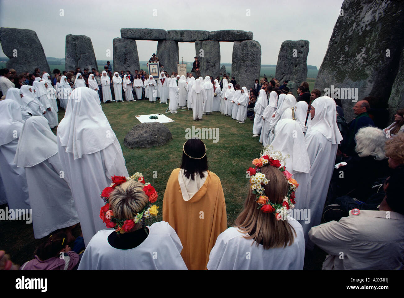 Druids at Stonehenge Wiltshire England United Kingdom Europe Stock Photo