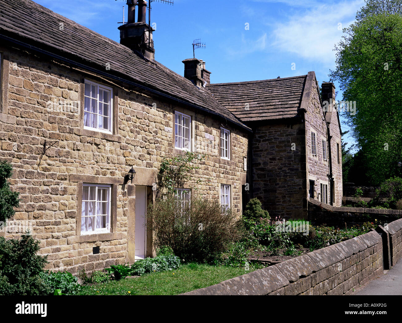 Rose and Plague cottages Eyam Derbyshire England United Kingdom Europe Stock Photo
