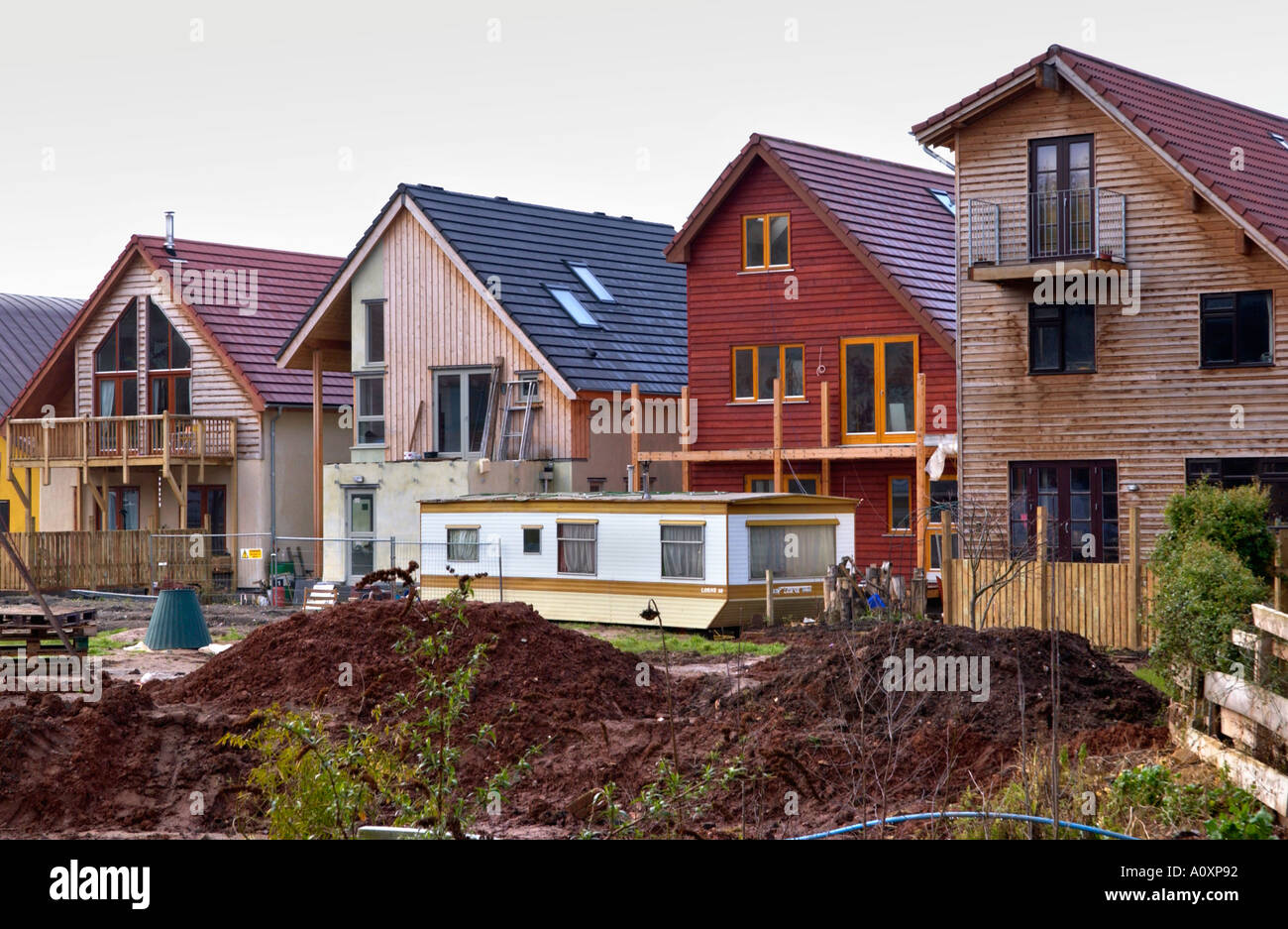 Self build ECO homes under construction at the Ashley Vale site in