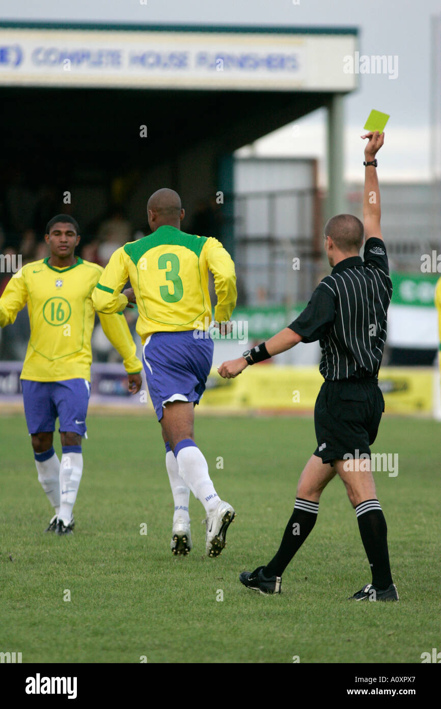 Brazil 3 Luizano runs off with back to referee receiving yellow card Northern Ireland v Brazil Stock Photo