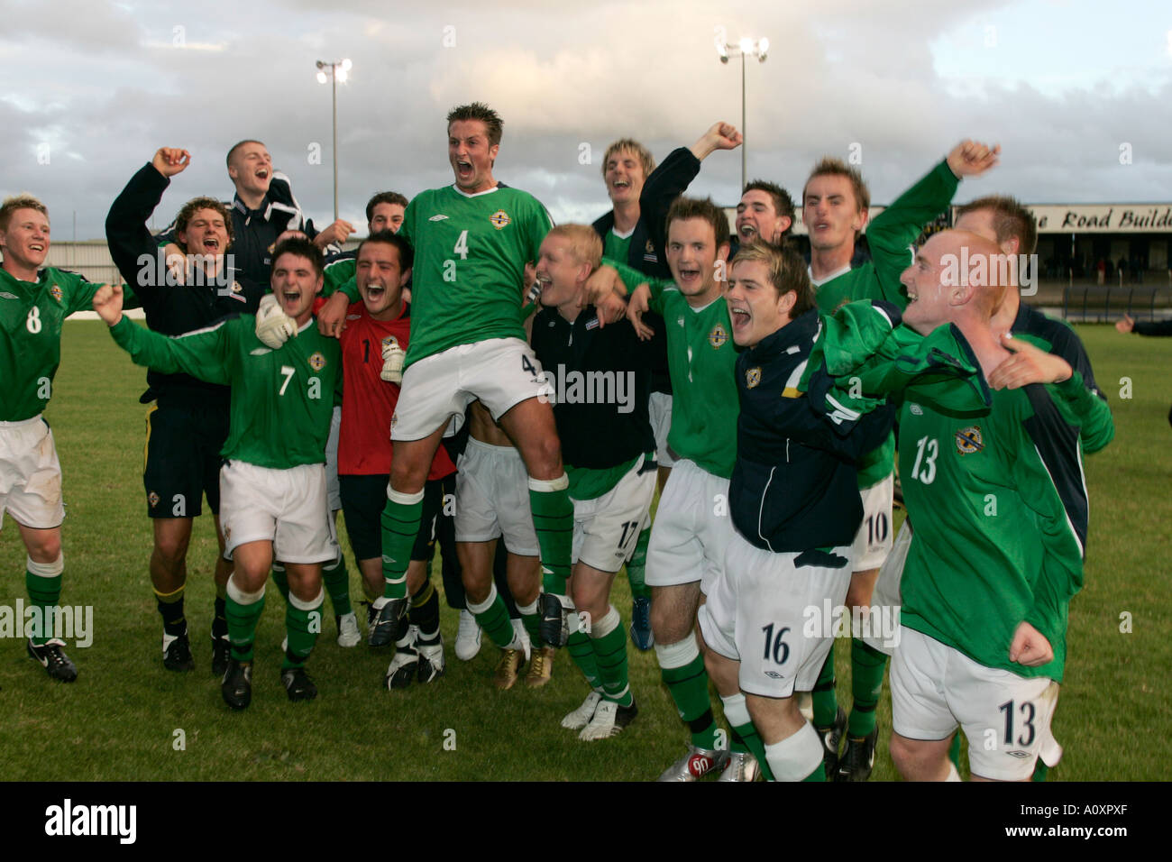 Northern Ireland 4 Scott Best leads celebrations after they beat Brazil
