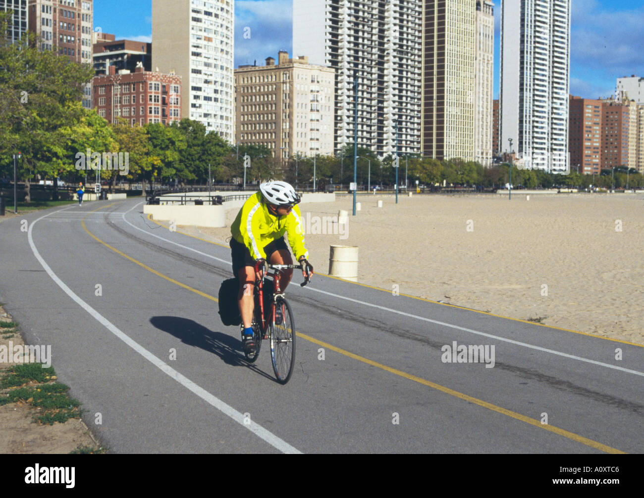Chicago lakefront bicycle path on hires stock photography and images