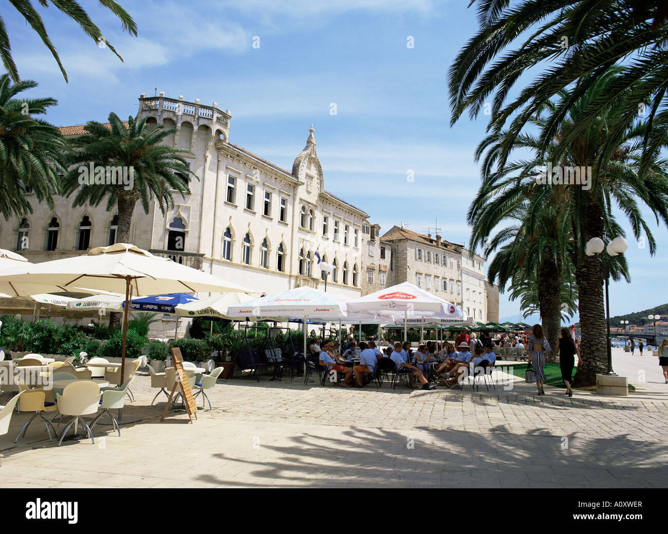 Seafront cafes in Trogir Dalmatian Coast Dalmatia Croatia Europe Stock ...
