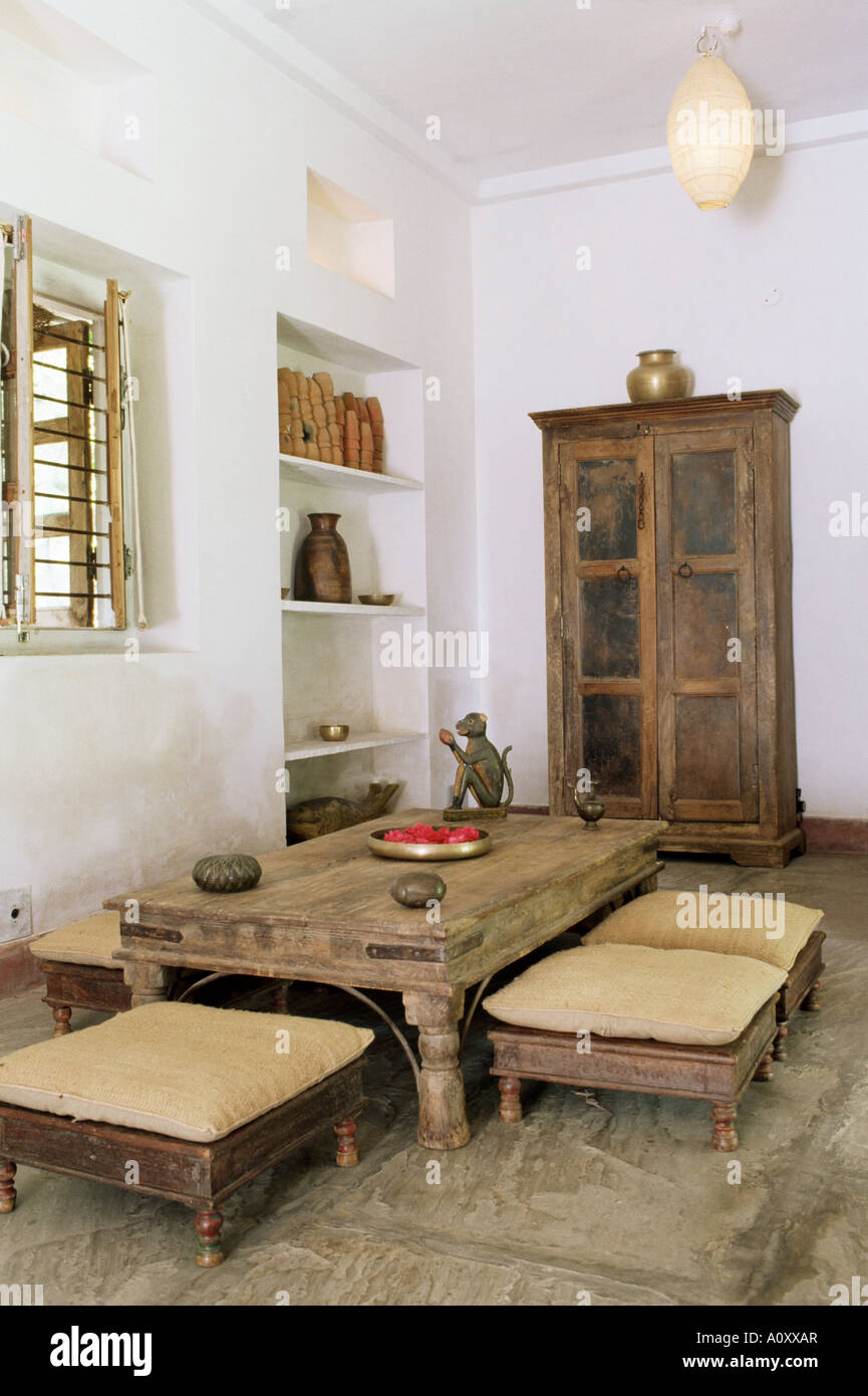 Zen ambiance instilled into an old farm house converted into residential home Amber near Jaipur Rajasthan state India Asia Stock Photo