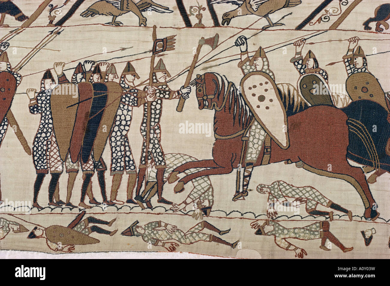 King Harold s foot soldieres with spears and battle axes Bayeux Tapestry Normandy France Europe