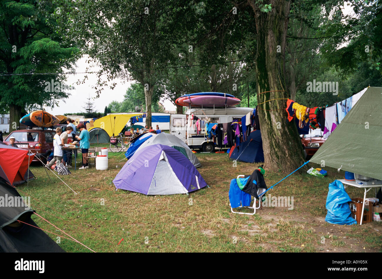 Adventure campsite on River Rhine Basel Alsace France Europe Stock Photo -  Alamy