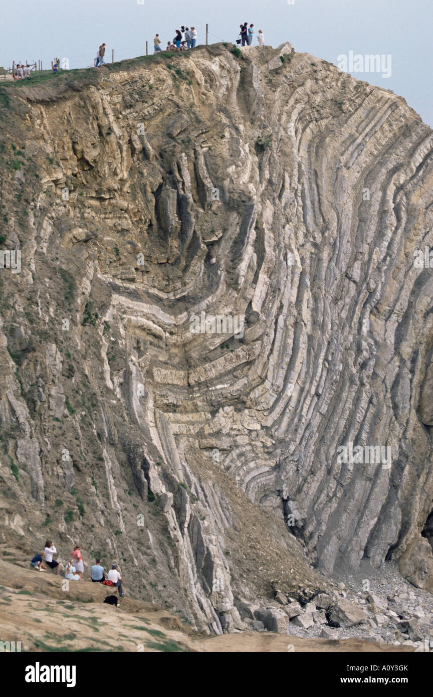 Folded limestone and shale Jurassic period Stair Hole Lulworth Dorset England United Kingdom Europe Stock Photo