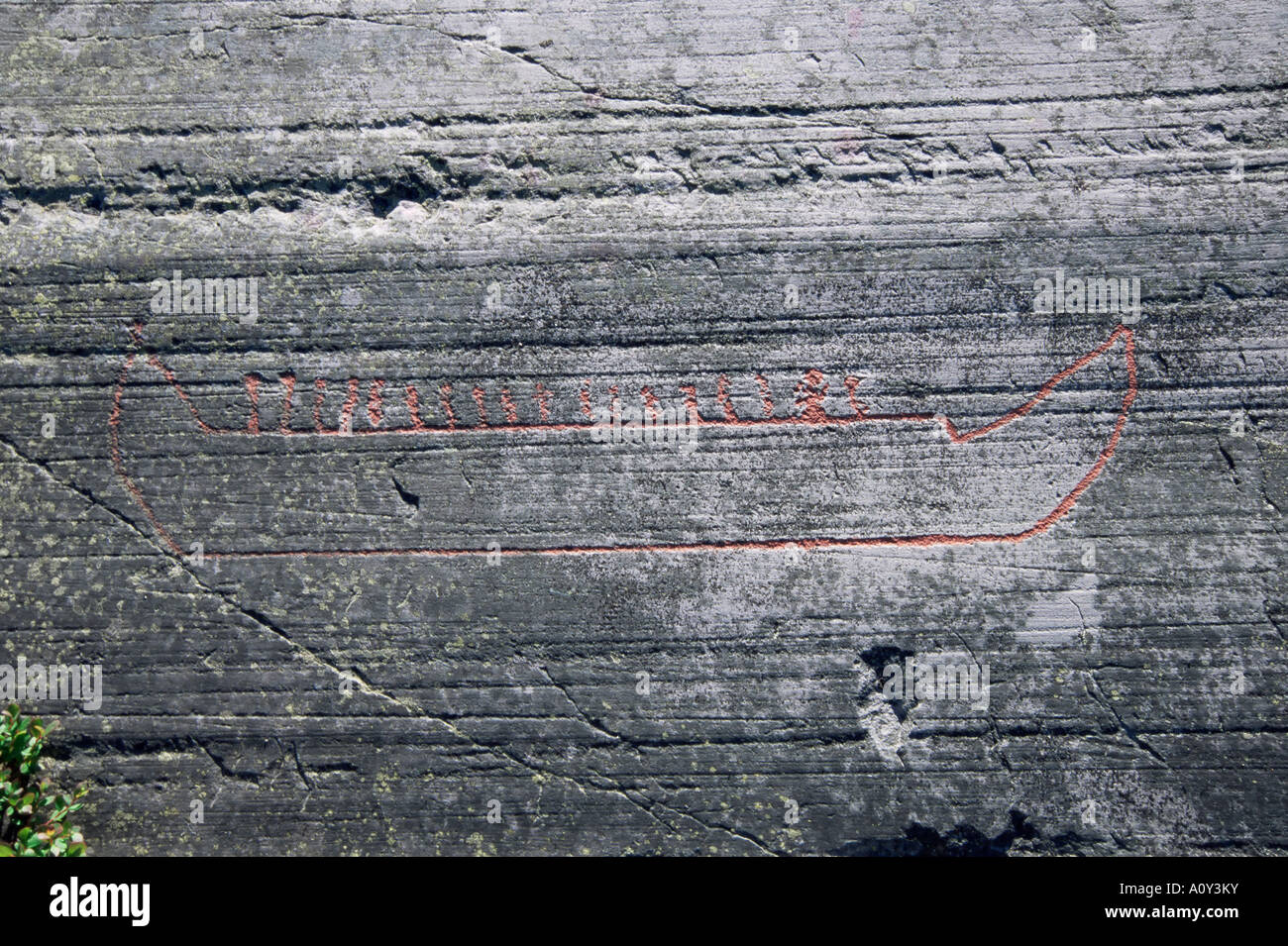 Rock carvings between 2000 and 6000 years old on ice striations Hjemmeluft UNESCO World Heritage Site Alta Finnmark Norway Stock Photo