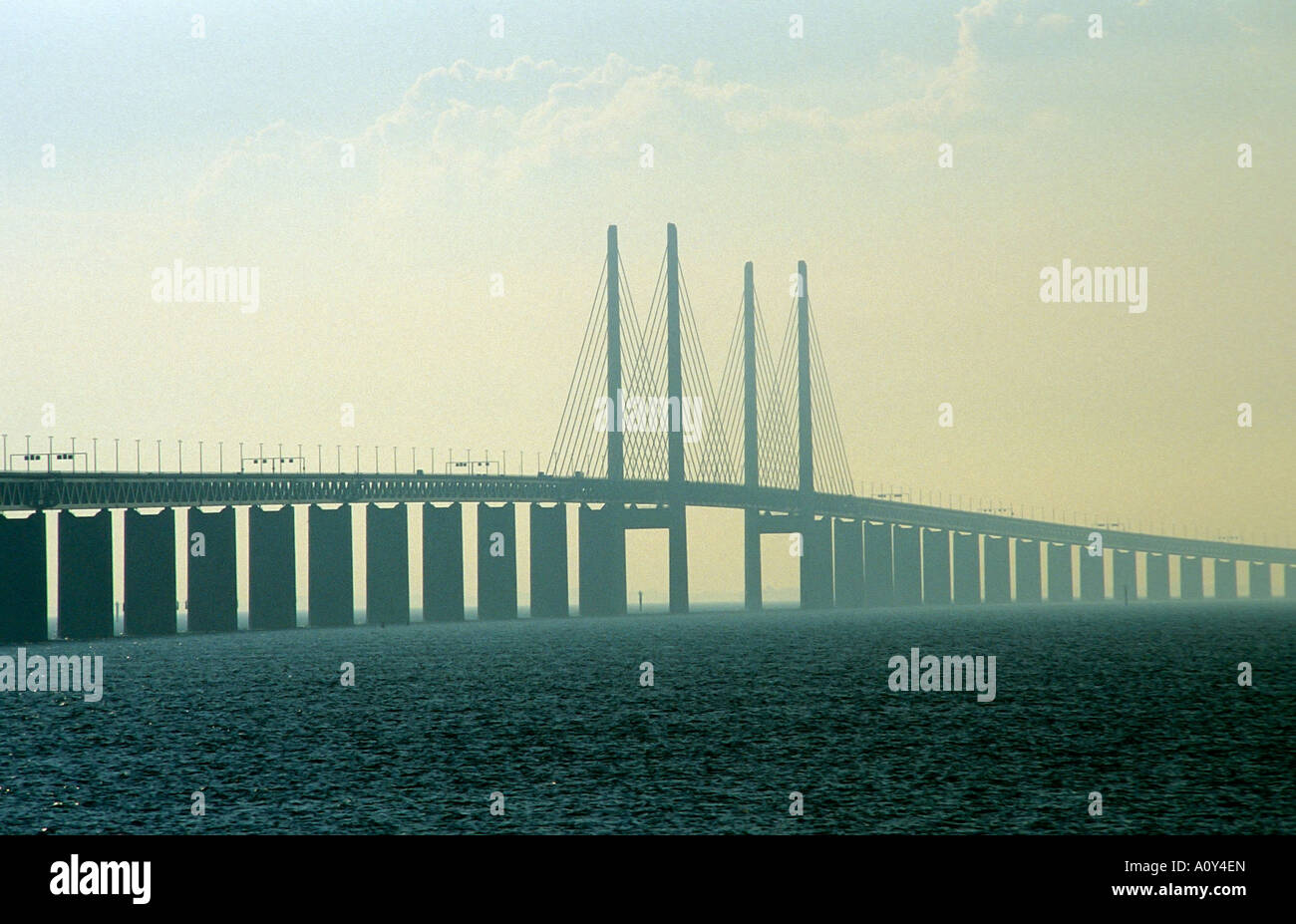 Oresund bridge which connects between Copenhagen Denmark and Malmo ...