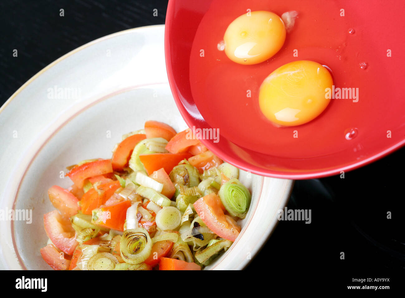 Leek and Tomato Ingredients Stock Photo - Alamy