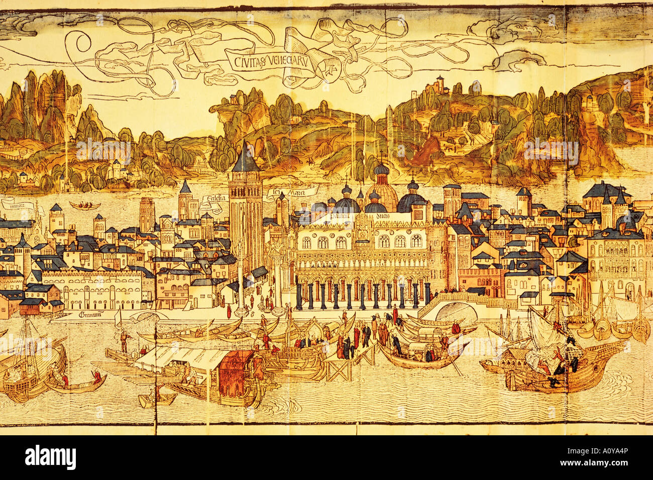 Early panorama of Venice dating from the 15th century Sansovino Library Venice Veneto Italy Europe Stock Photo