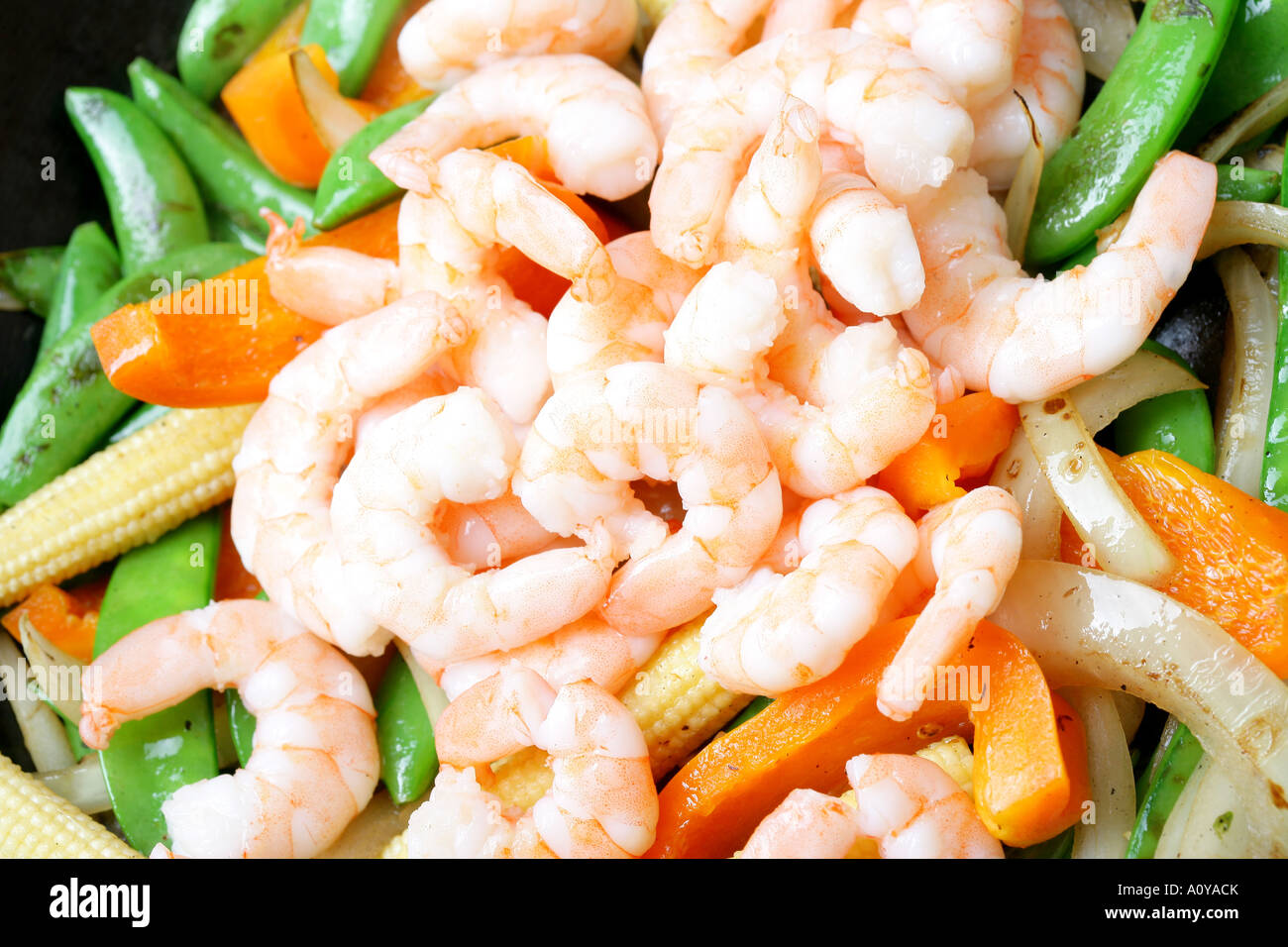 Fresh Healthy King Prawn Or Shrimp Asian Style Stir Fry With Mixed